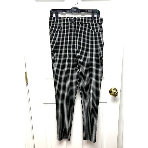 Zara Black and Cream Plaid Checked Pants, Skinny Slacks, Womens Size L - Picture 1 of 8